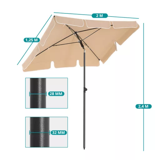 Regulowany Parasol Słoneczny z Torbą, 2x1.25m Orzech