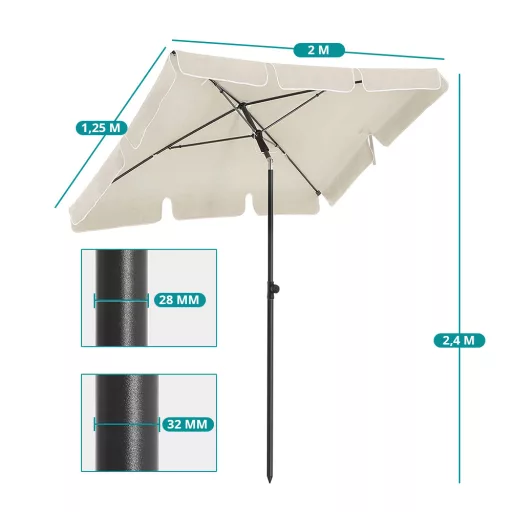 Regulowany Parasol Słoneczny z Torbą, 2x1.25m Beżowy