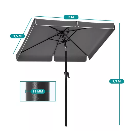 Regulowany Parasol 2x1,5m Szary