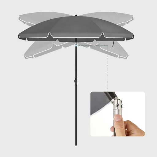 Regulowany okrągły parasol z torbą, szary