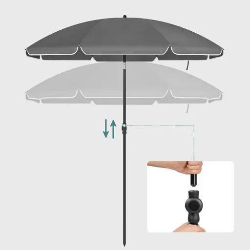 Regulowany okrągły parasol z torbą, szary