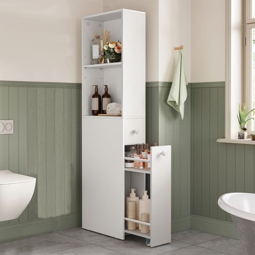 Wąska szafka łazienkowa z 2 półkami, 134,4x40x18 cm