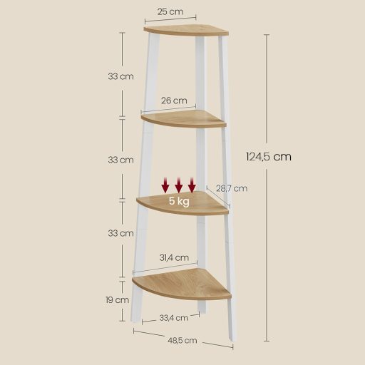Półka narożna, biała 33.4x33.4x124.5 cm