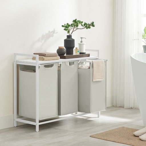 Kosz na pranie z 3 przegrodami, ecru