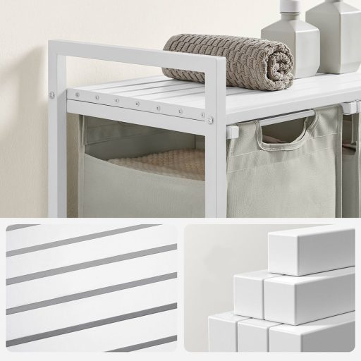 Kosz na pranie z 3 przegrodami, ecru