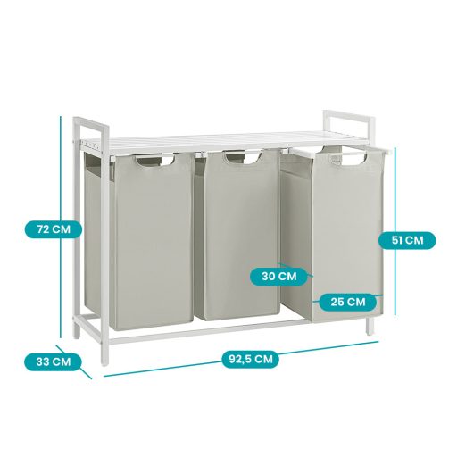 Kosz na pranie z 3 przegrodami, ecru