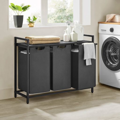 Kosz na pranie z 3 przegrodami, ciemnoszary