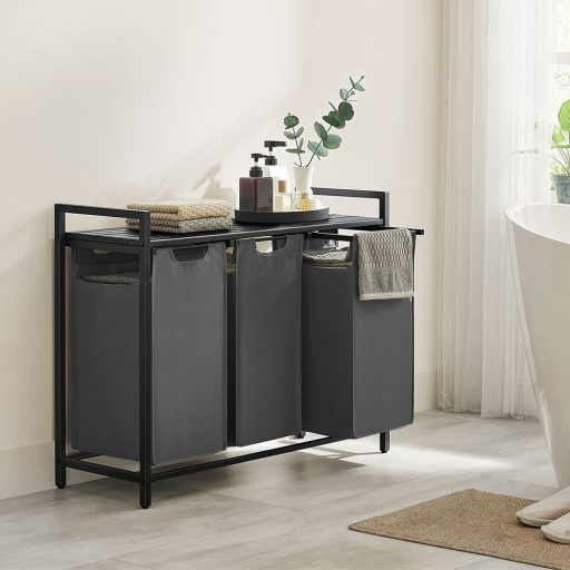 Kosz na pranie z 3 przegrodami, ciemnoszary