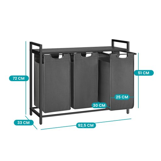 Kosz na pranie z 3 przegrodami, ciemnoszary