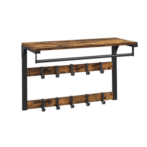 Wieszak ścienny z półką, brązowy