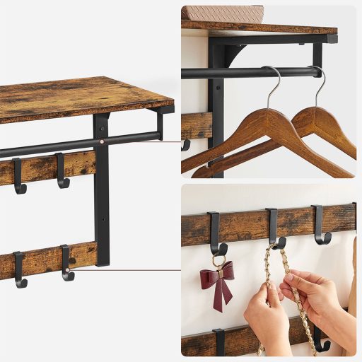 Wieszak ścienny z półką, brązowy