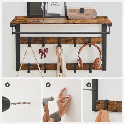 Wieszak ścienny z półką, brązowy