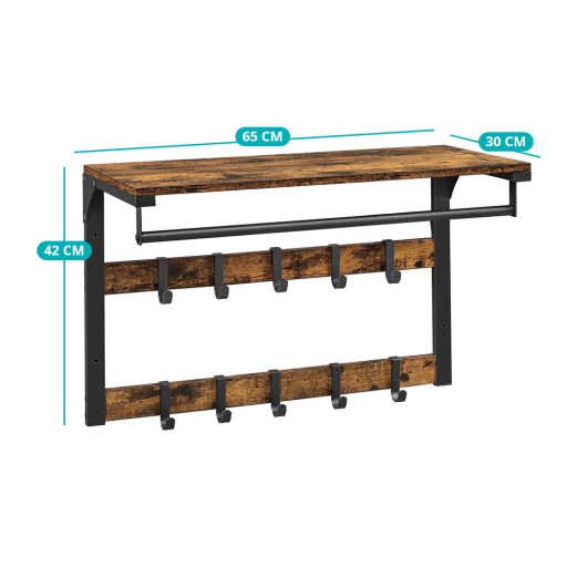 Wieszak ścienny z półką, brązowy