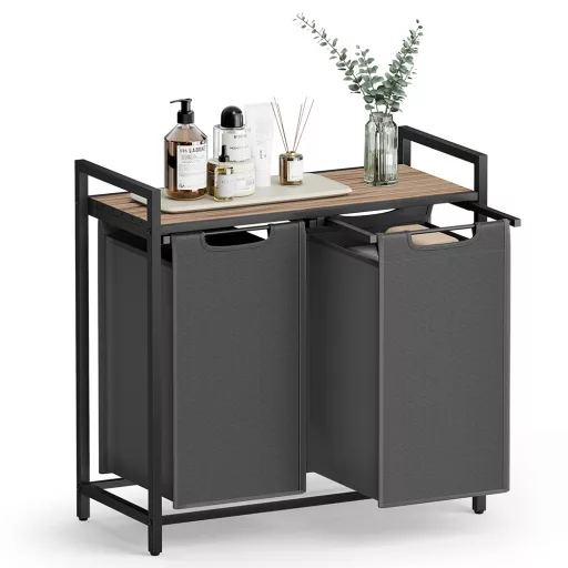 Kosz na pranie z 2 przegrodami, ciemnoszary