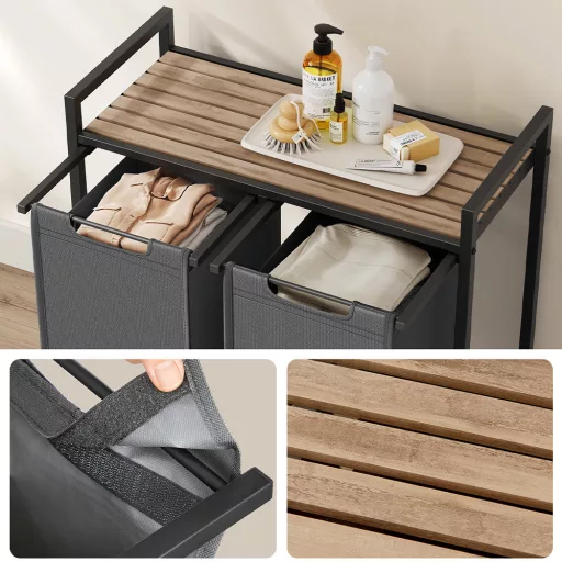 Kosz na pranie z 2 przegrodami, ciemnoszary