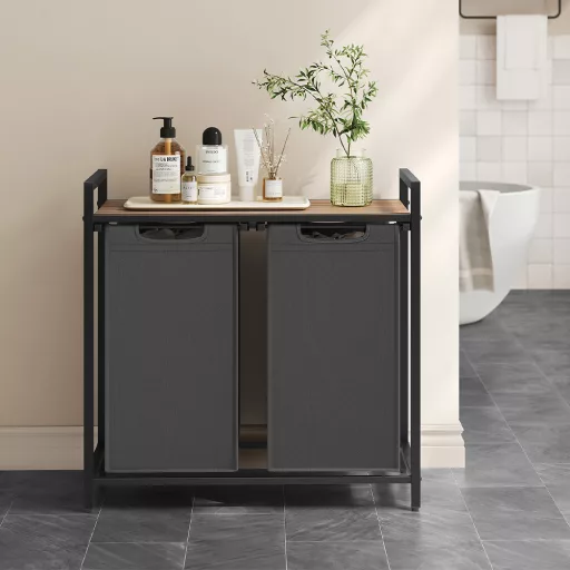 Kosz na pranie z 2 przegrodami, ciemnoszary