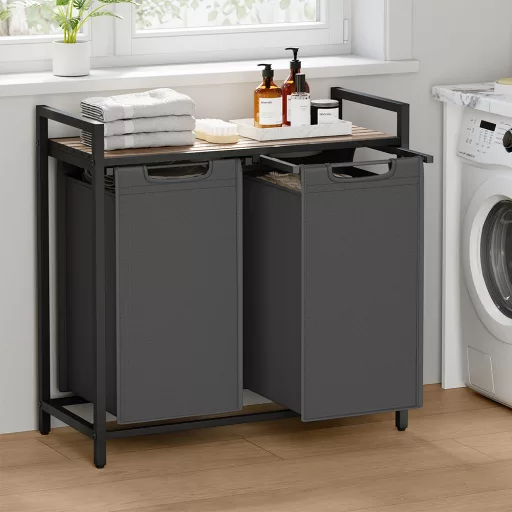 Kosz na pranie z 2 przegrodami, ciemnoszary