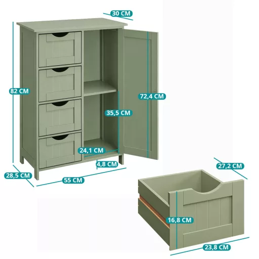 Szürke-zöld Fiókos Szekrény 55x30x82.2cm