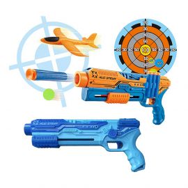 Játékfegyver kiegészítőkkel és táblával