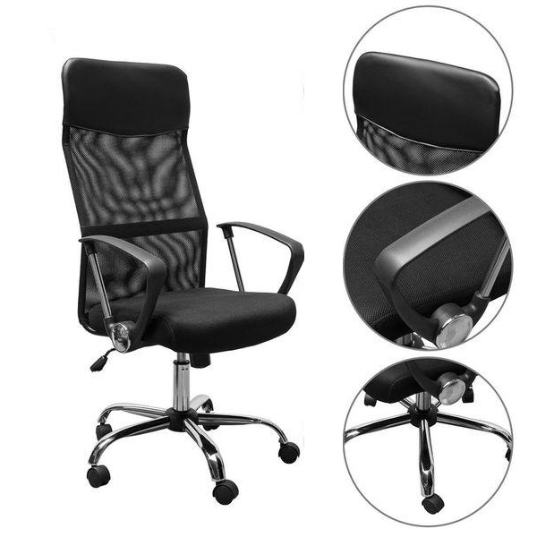 Ergonomiczne Krzesło Biurowe Z Podwyższonym Oparciem, W 3 Kolorach - Czarne