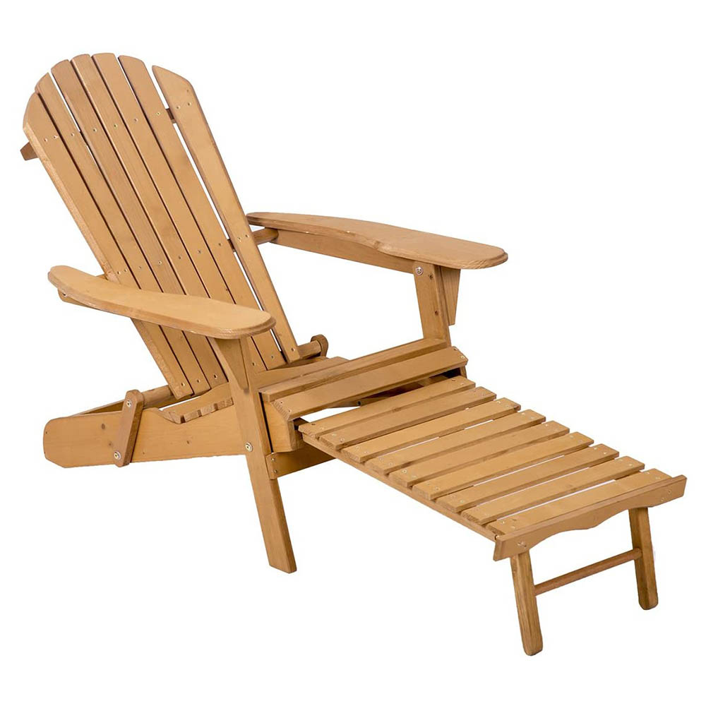 Drewniane Krzesło Ogrodowe Z Wysuwanym Podnóżkiem-naturalne