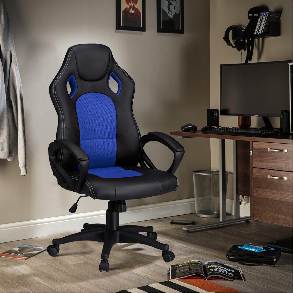 Krzesło Gamingowe Z Kolorowym Oparciem, Niebieskie