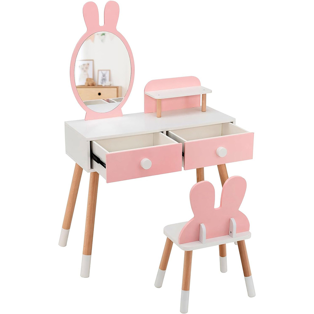 Toaletka dla dzieci z królikiem, lustrem i krzesłem