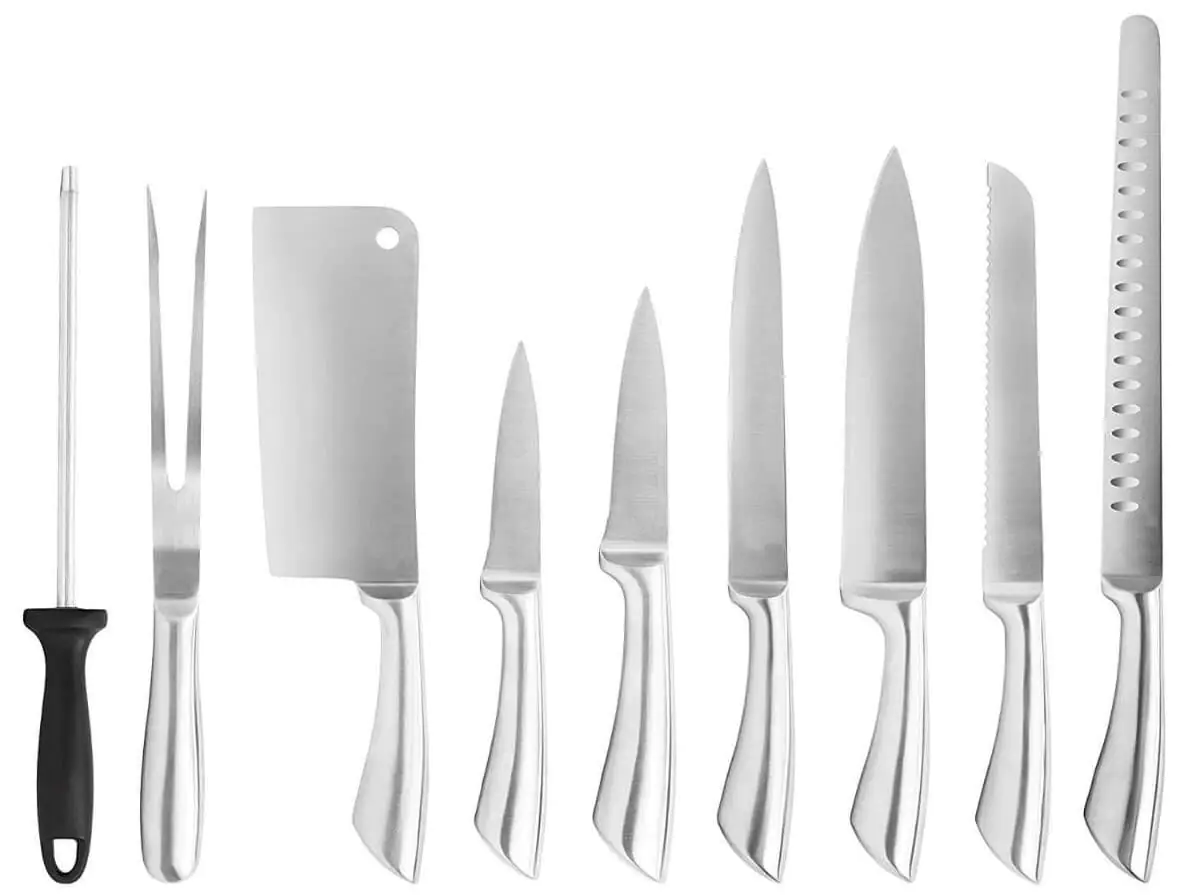 Noże kuchenne na suszarce do naczyń